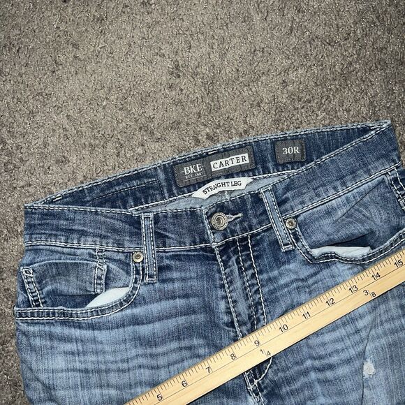 Distressed BKE Buckle Jake Straight Leg Jeans Men's Blue Denim sz 30R Light Wash - Picture 2 of 8